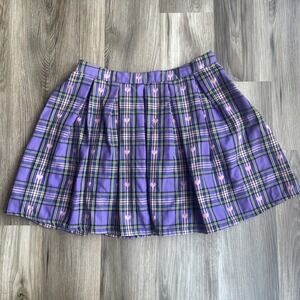 Hot Topic Y2K Inspired Purple and‎ Pink Heart Plaid Mini Skirt Size L Skater